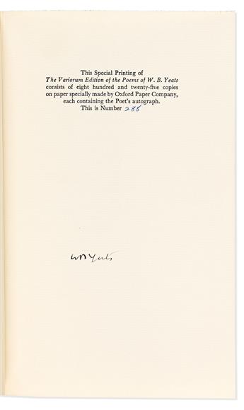 Yeats, William Butler (1865-1939) The Variorum Edition of the Poems of W. B. Yeats.